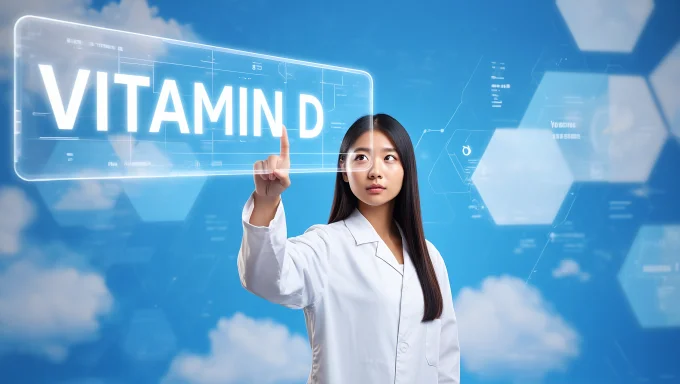 Illustration showing dry, irritated skin on a person with a caption about vitamin D deficiency and its impact on skin health.