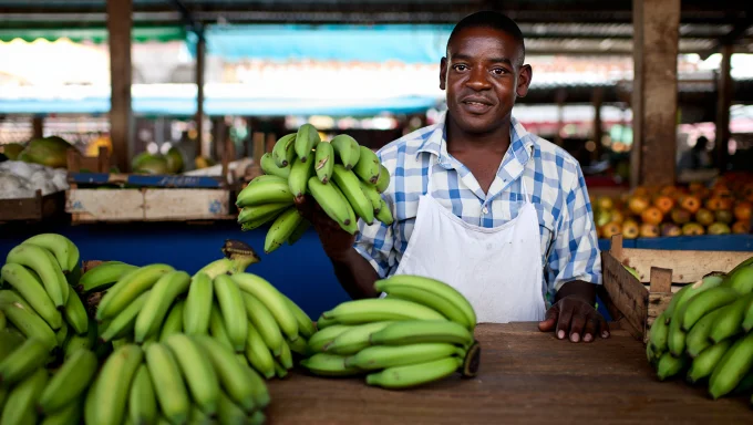 Raw bananas on a wooden surface highlight their health benefits, such as improved digestion, blood sugar control, and gut health support.