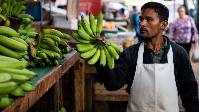 Raw bananas on a wooden surface highlight their health benefits, such as improved digestion, blood sugar control, and gut health support.