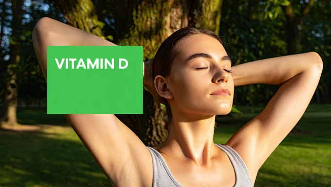 Illustration showing dry, irritated skin on a person with a caption about vitamin D deficiency and its impact on skin health.